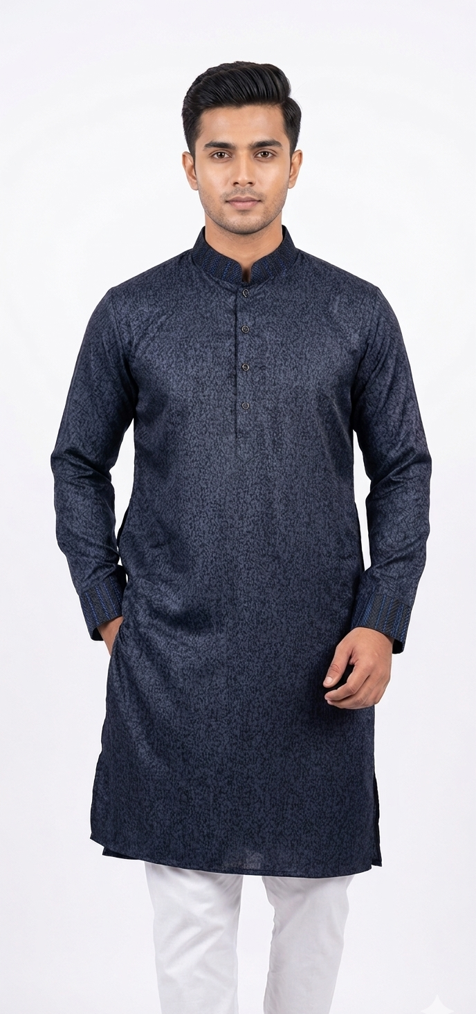 রয়্যাল নেভি ব্লু অল-ওভার প্রিন্টেড পাঞ্জাবি